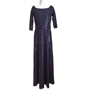 David Meister Evening Dress Wedding Red Carpet Midnight Maxi Sequin Dress 6